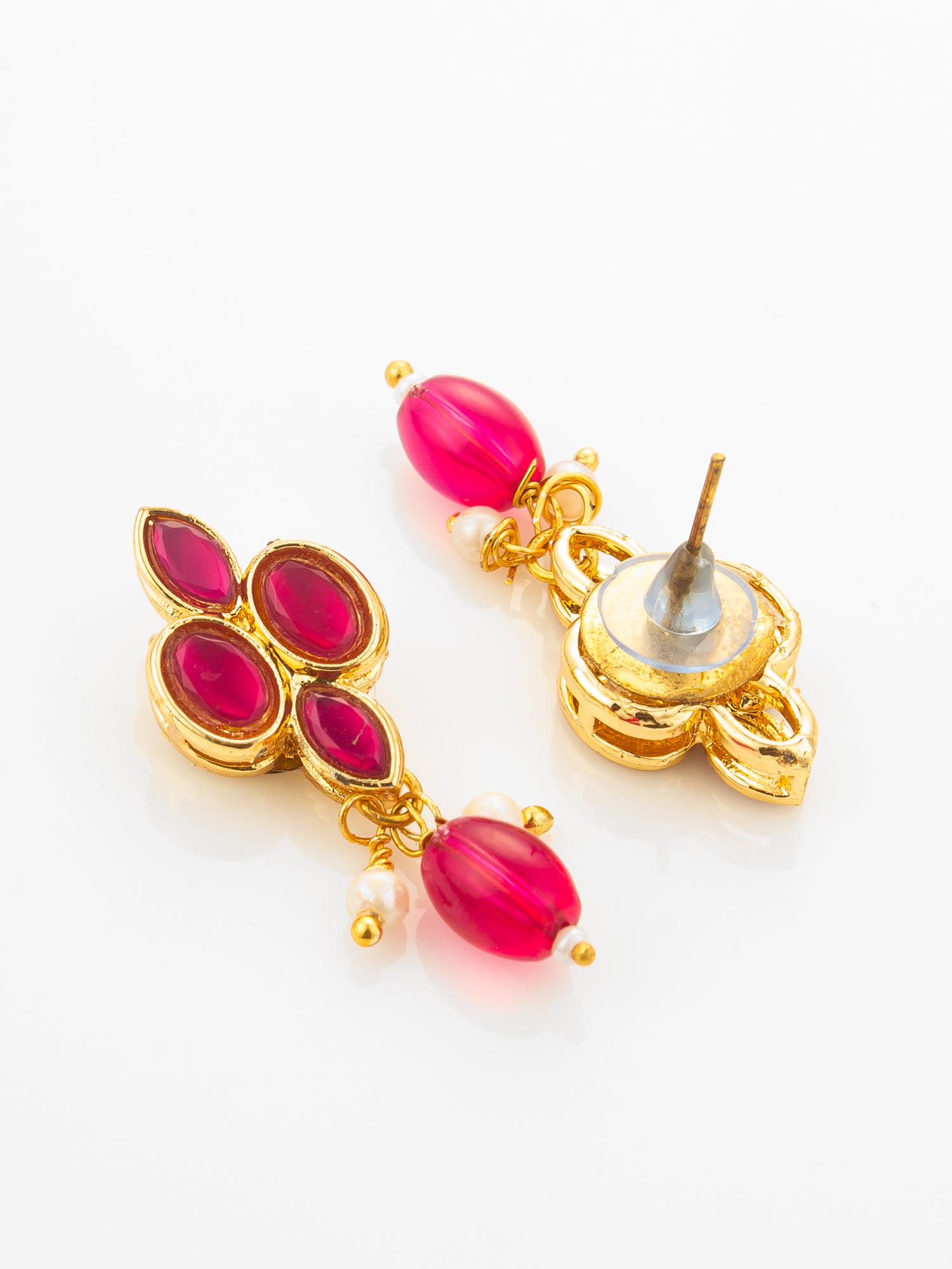Aadita Gold Plated Ruby Red Floral Pendant Necklace Set