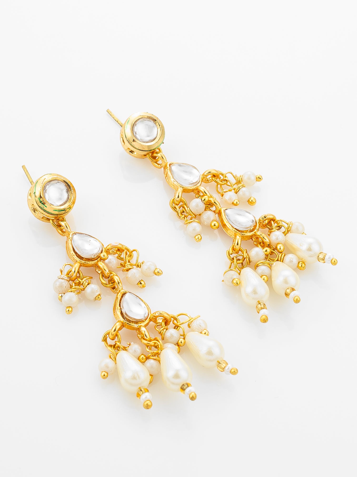 Aadita Gold Plated Kundan Floral Long Necklace Set with Pearl Drops