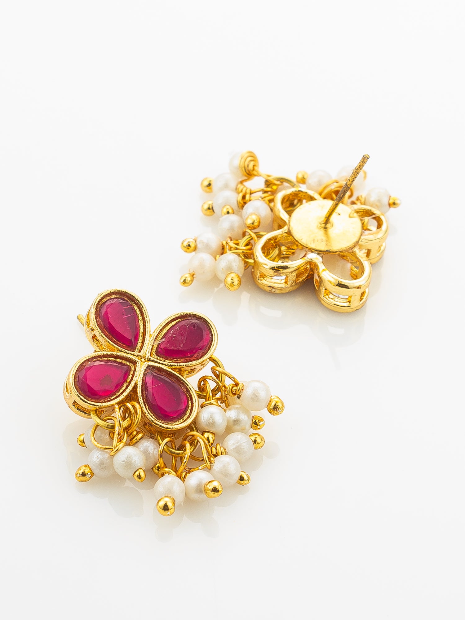 Aadita Gold Plated Pink Floral Kundan Necklace Set with Pearl Clusters