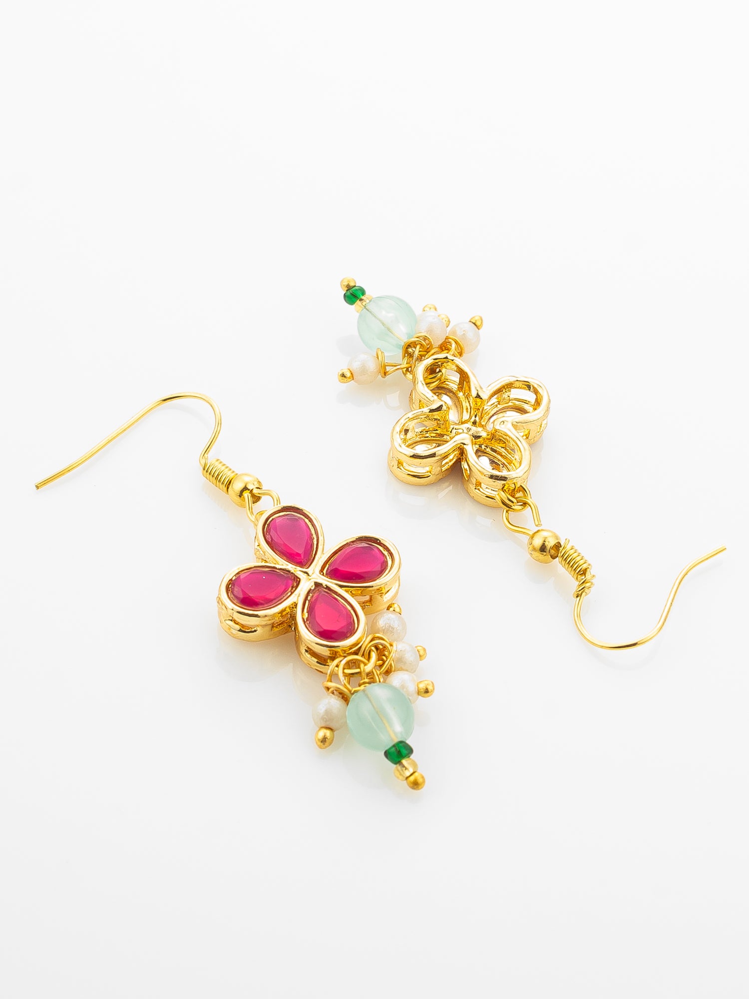 Aadita Gold Plated Double Layered Pearl Chain Necklace with Floral Pendant