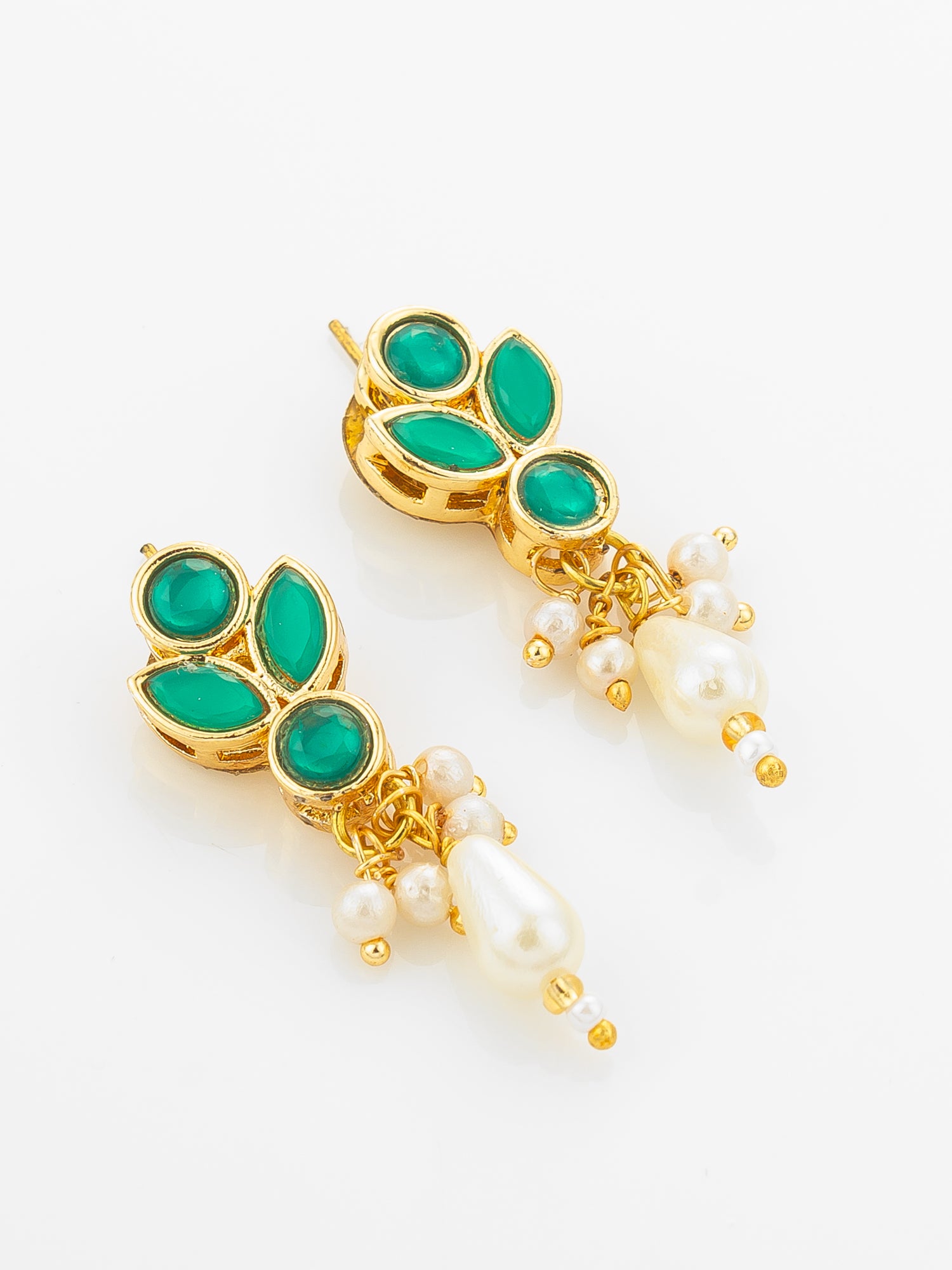 Aadita Gold Plated Multi Strand Pearl Bead Choker with Green Kundan Pendant