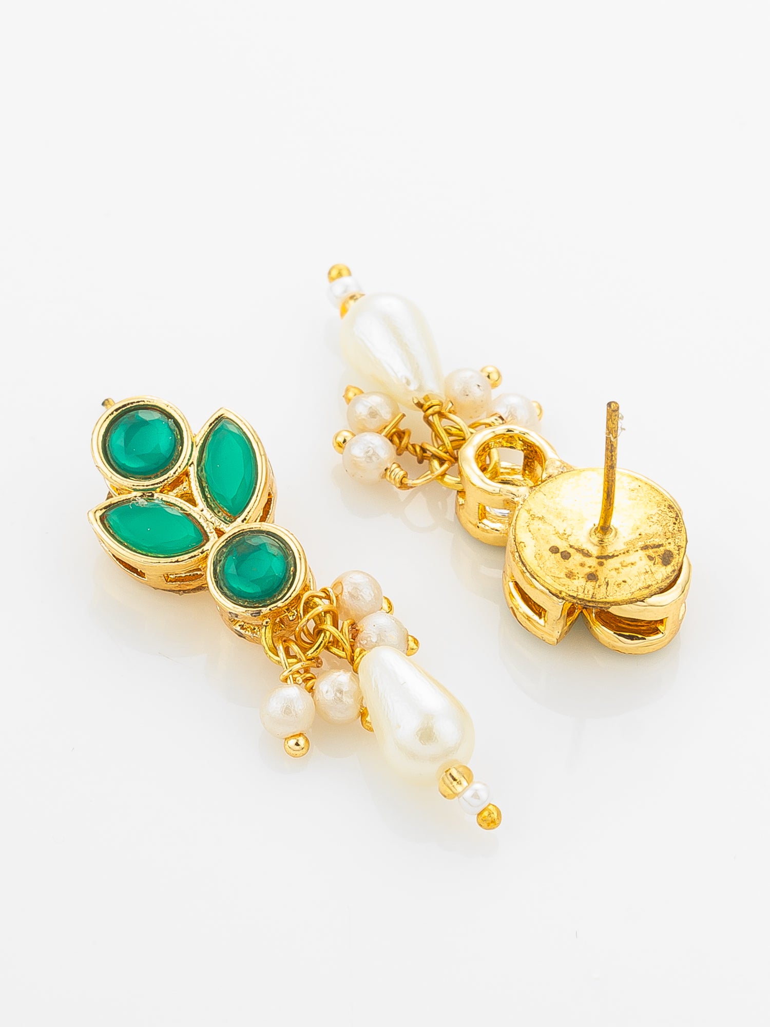 Aadita Gold Plated Multi Strand Pearl Bead Choker with Green Kundan Pendant