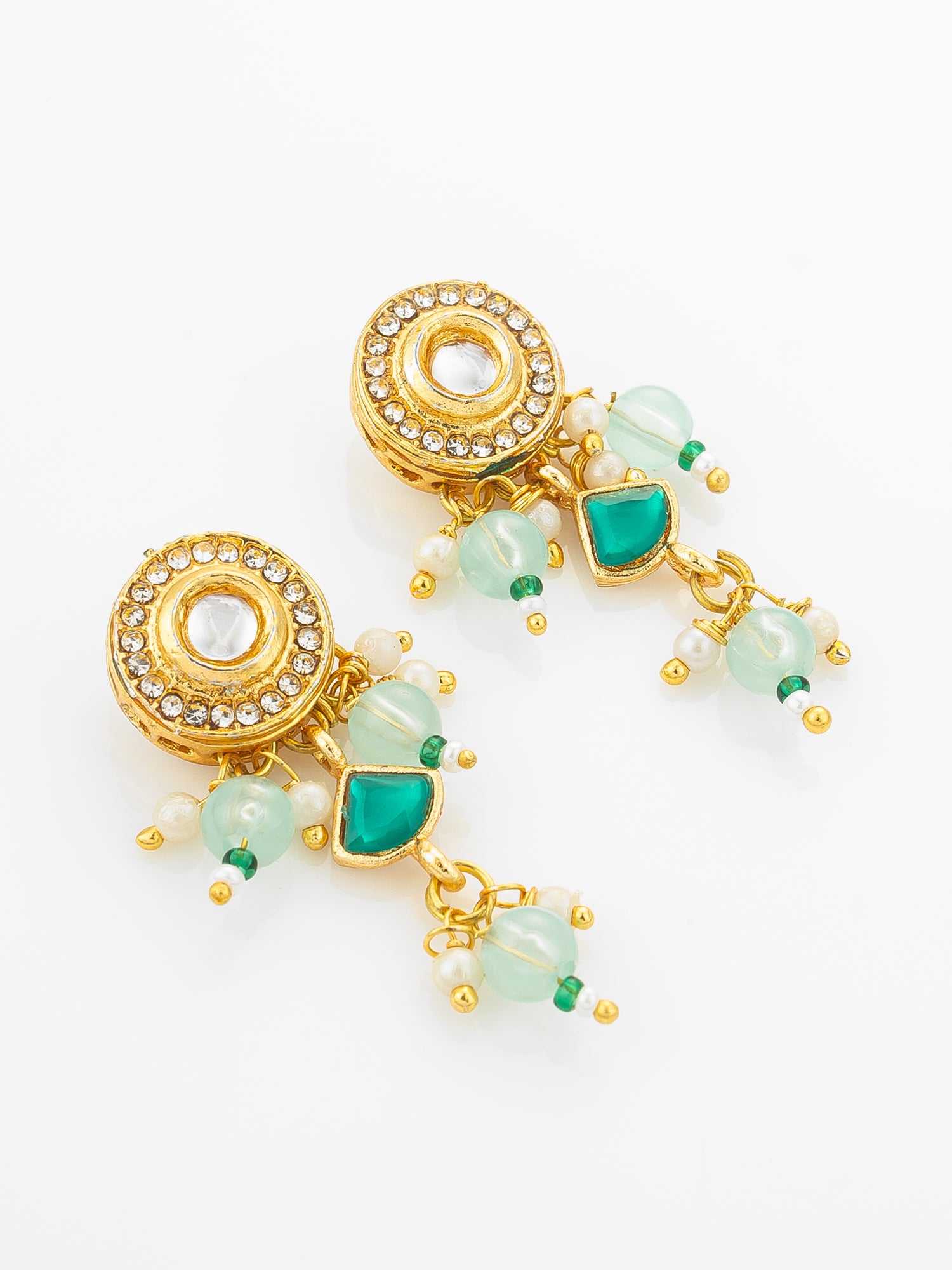 Aadita Gold Plated Green Stone Kundan Necklace with Circular Pendant