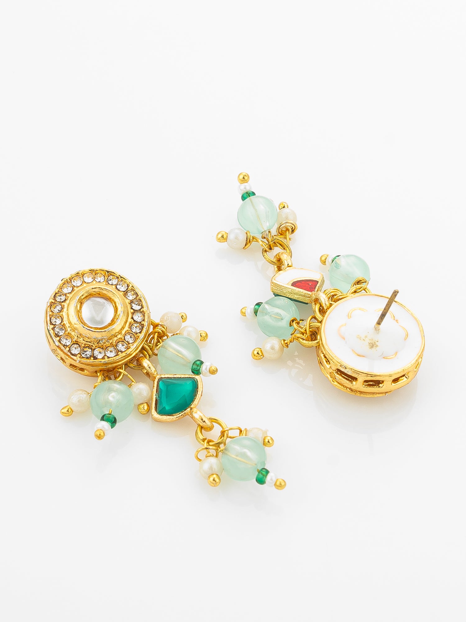 Aadita Gold Plated Green Stone Kundan Necklace with Circular Pendant