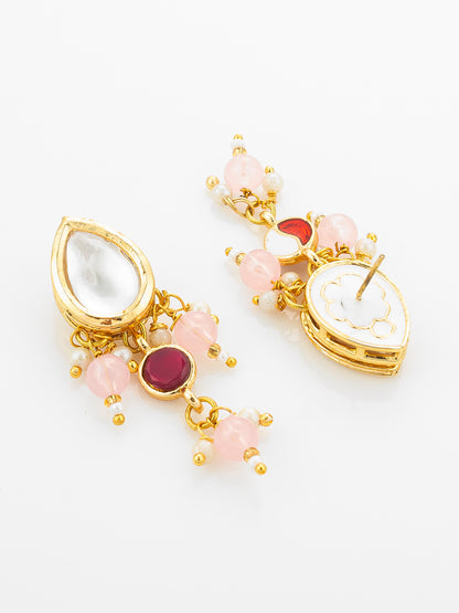 Aadita Ruby Red and Pink Bead Gold Plated Kundan Pendant Necklace Set