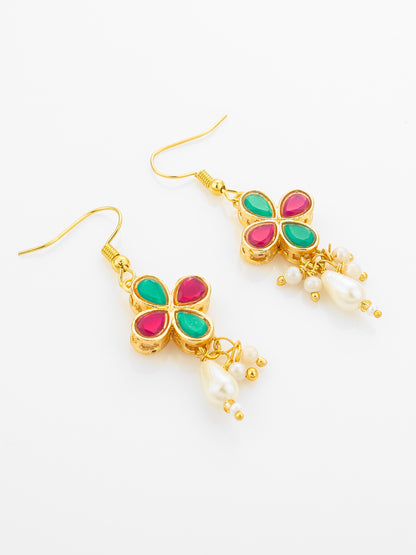 Aadita Double Strand Pearl Gold Plated Necklace with Floral Kundan Pendant