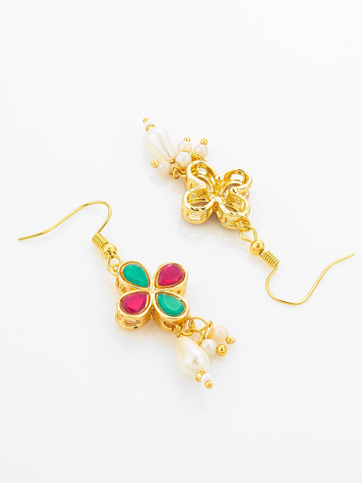 Aadita Double Strand Pearl Gold Plated Necklace with Floral Kundan Pendant