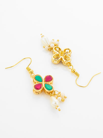 Aadita Double Strand Pearl Gold Plated Necklace with Floral Kundan Pendant