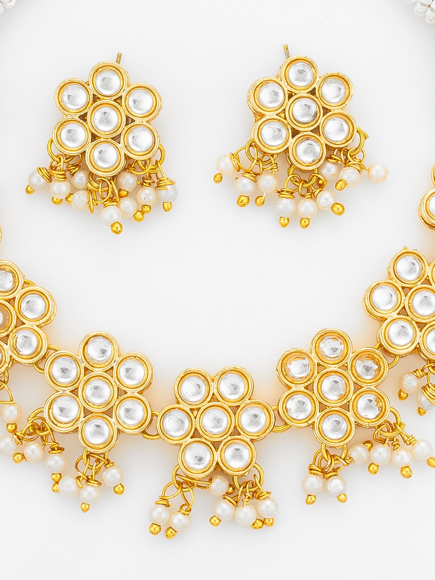 Aadita Traditional Gold Plated Kundan Choker Necklace Set with Pearl Droplets