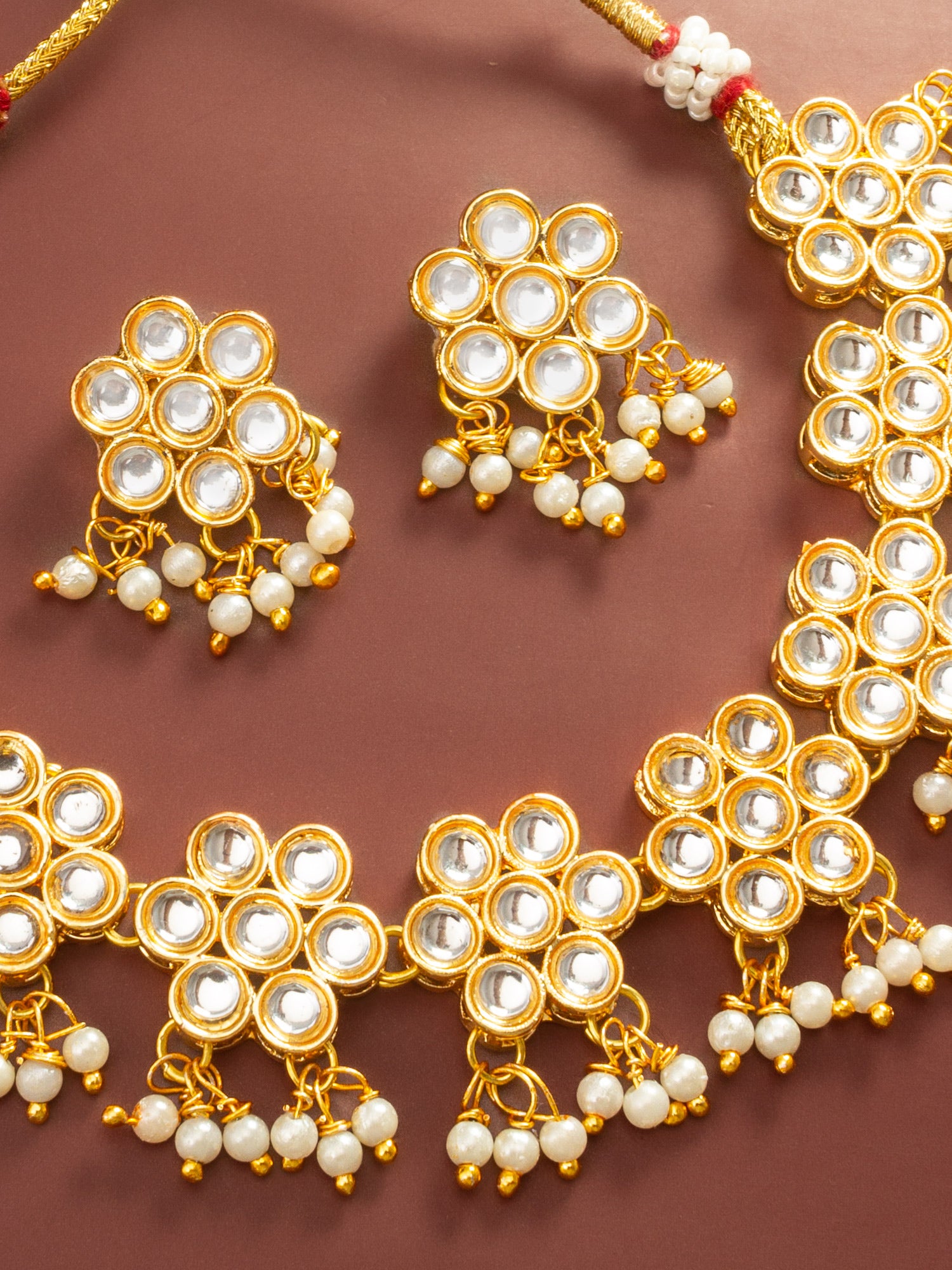 Aadita Traditional Gold Plated Kundan Choker Necklace Set with Pearl Droplets
