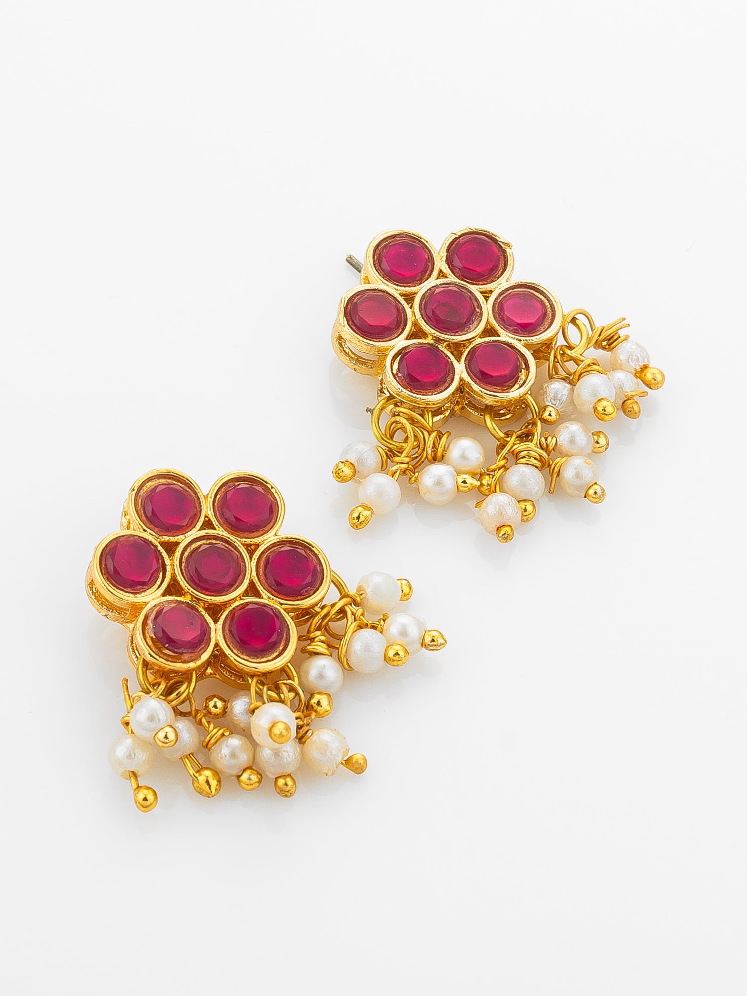 Aadita Gold Plated Pink Floral Kundan Necklace Set with Pearl Drops