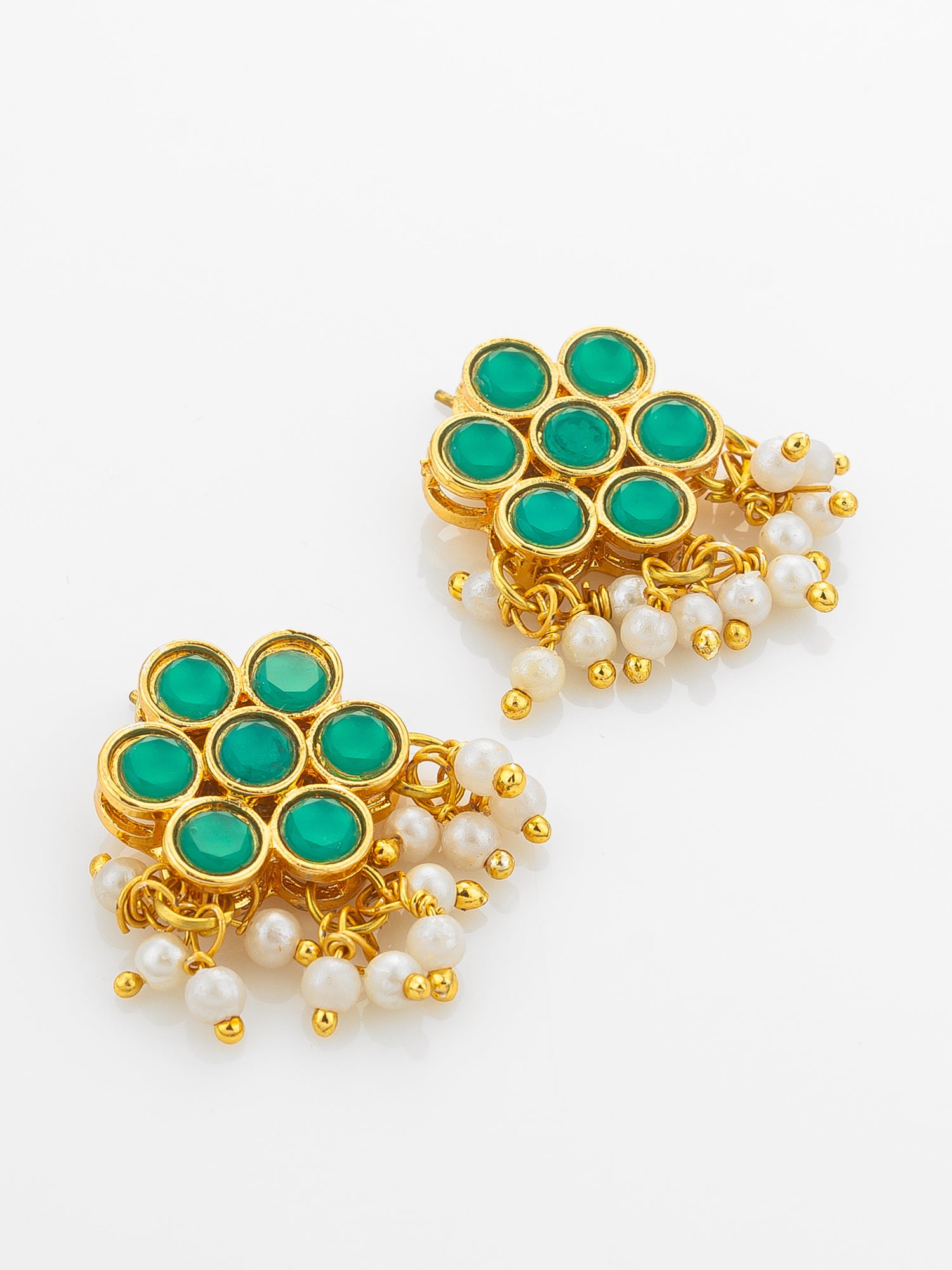 Aadita Gold Plated Green Floral Kundan Necklace Set with Pearls