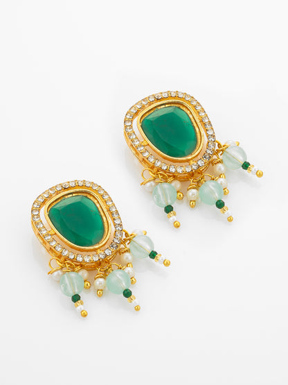 Aadita Gold Plated Green and White Kundan Statement Necklace Set