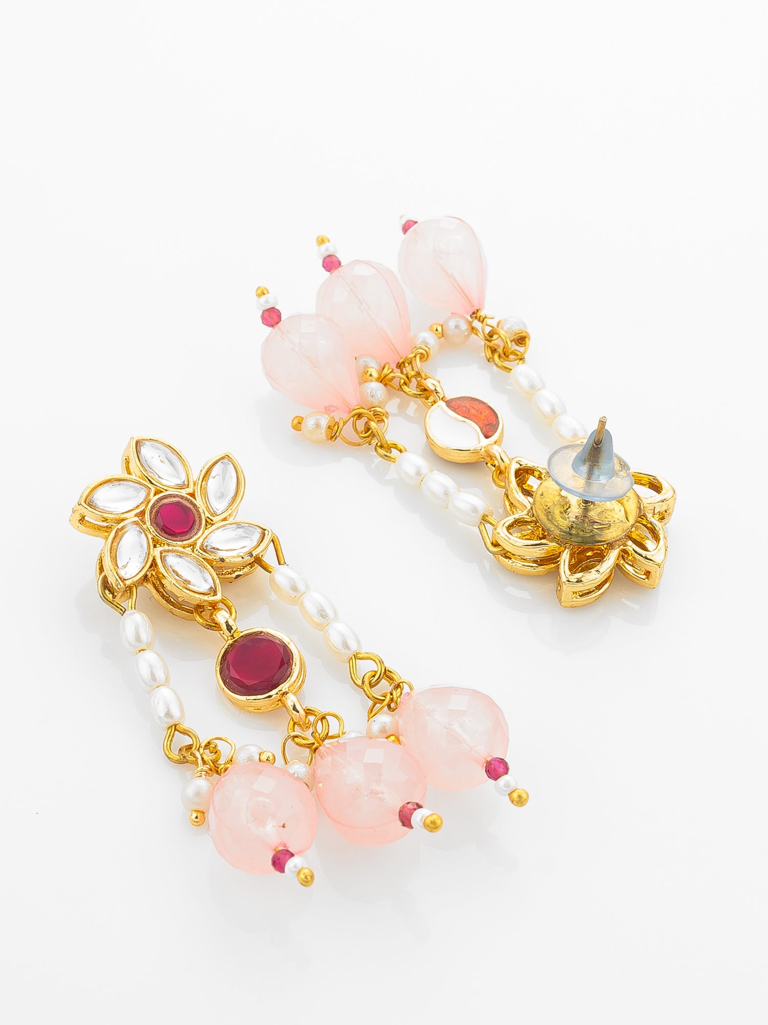 Aadita Gold Plated Multi Strand Pearl Necklace with Ruby Red Pendant