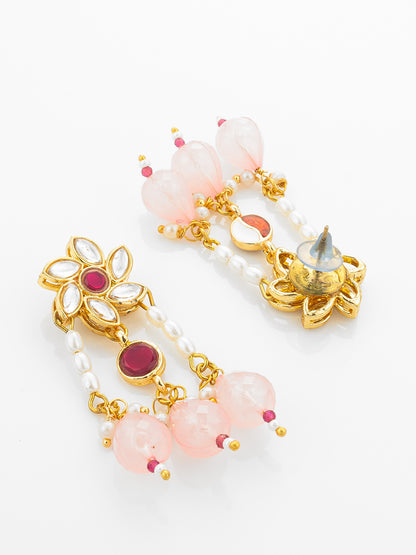 Aadita Gold Plated Multi Strand Pearl Necklace with Ruby Red Pendant