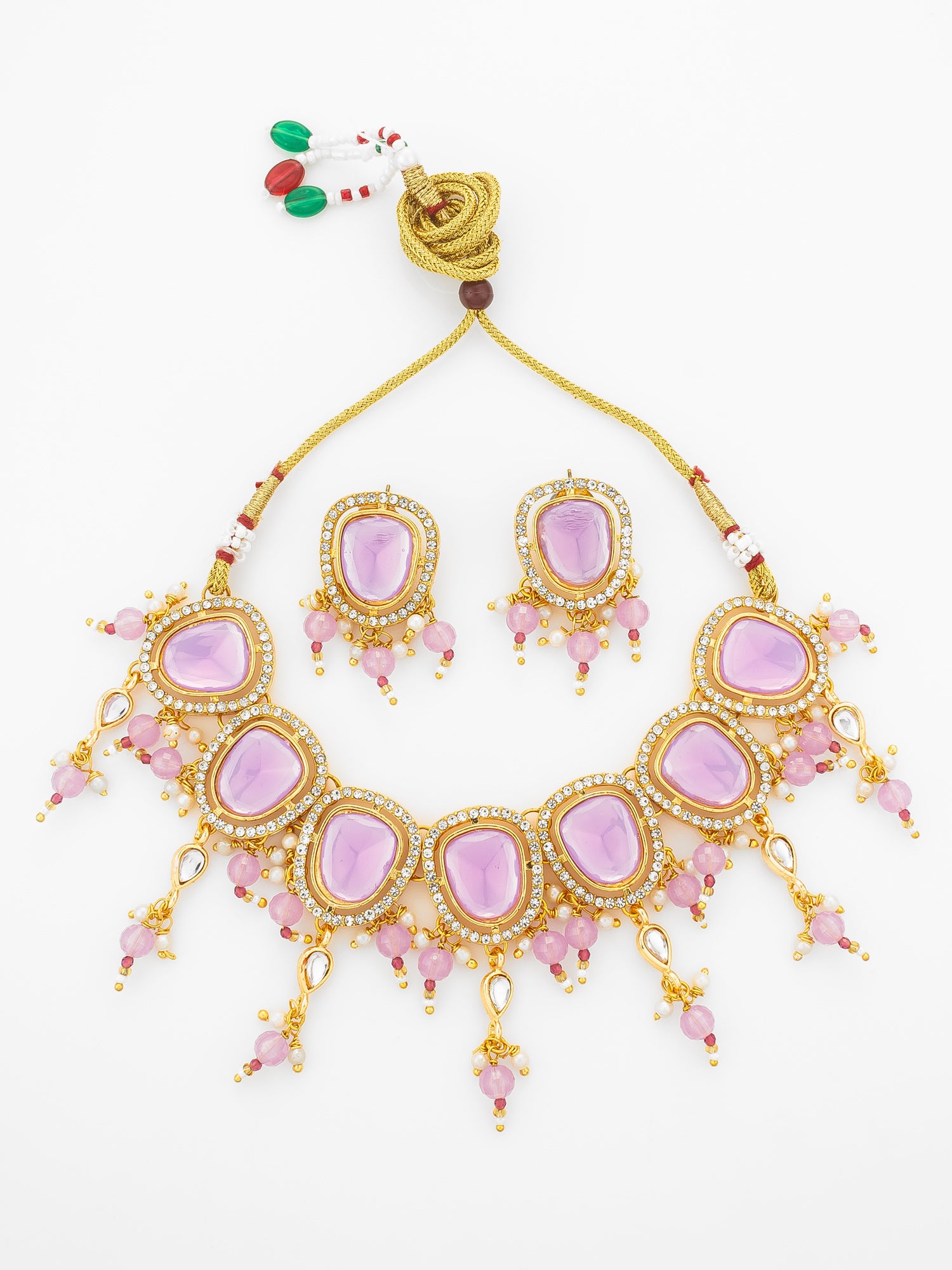 Aadita Gold Plated Lavender Stone Kundan Choker Necklace Set