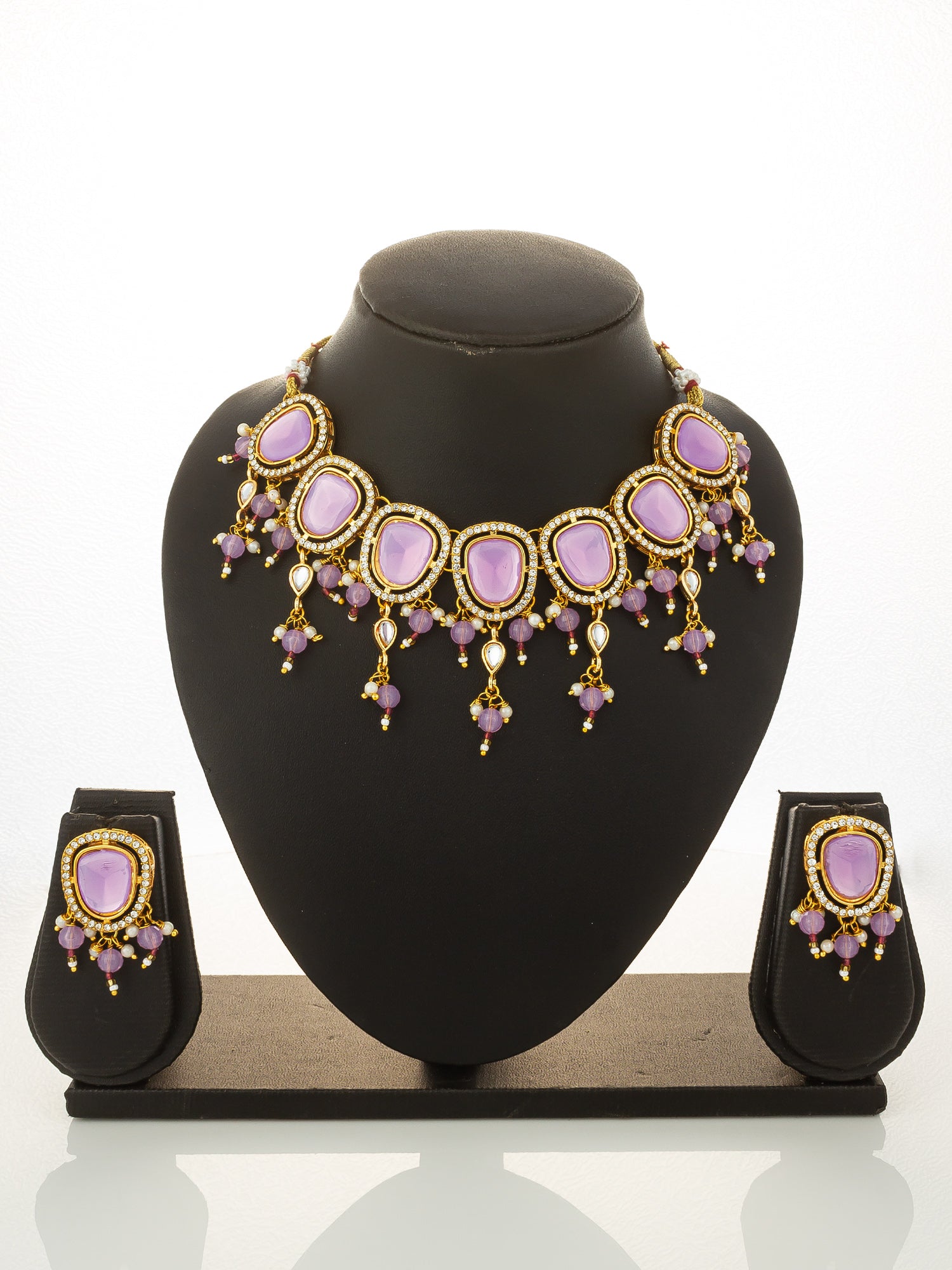 Aadita Gold Plated Lavender Stone Kundan Choker Necklace Set