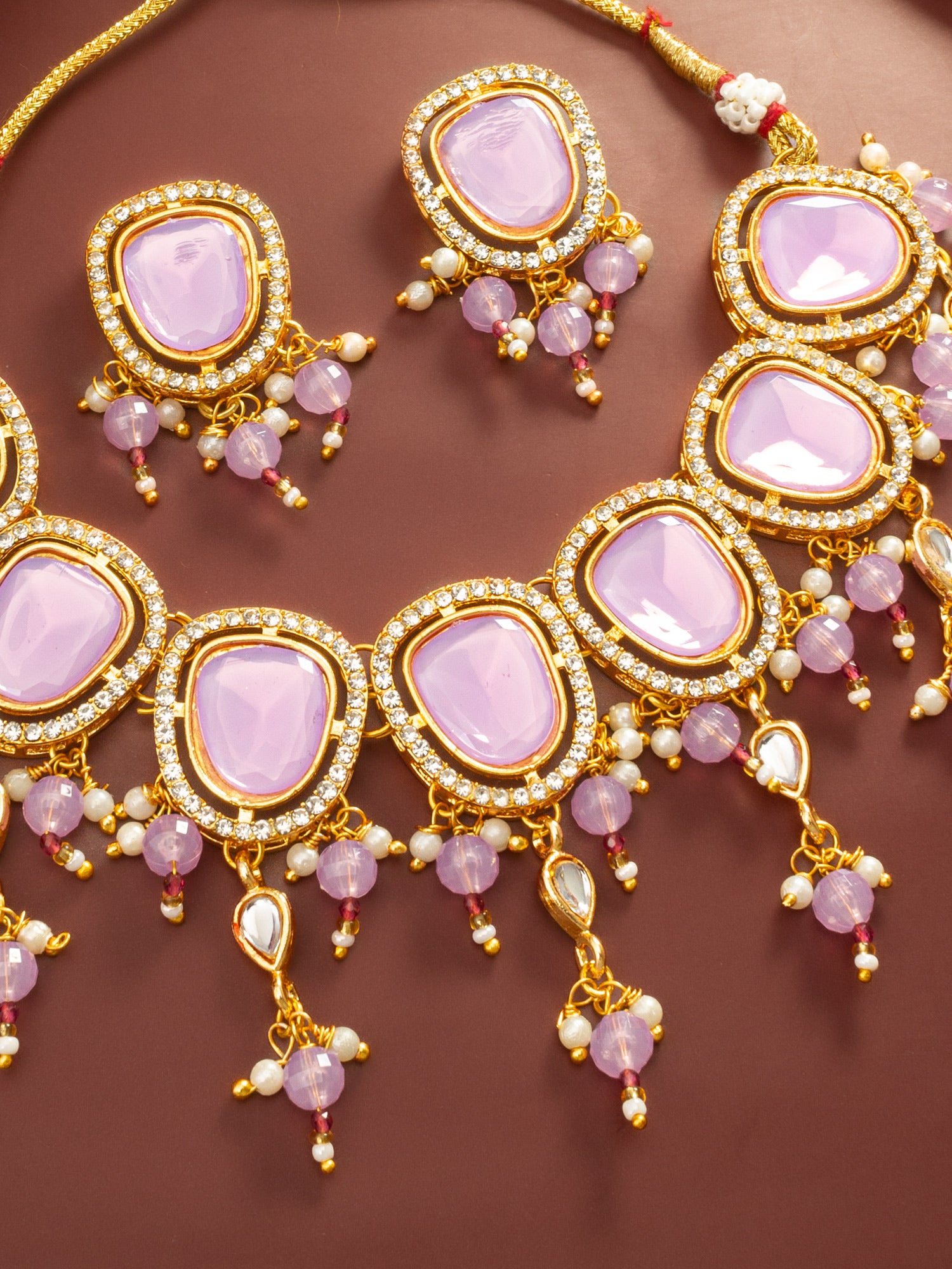 Aadita Gold Plated Lavender Stone Kundan Choker Necklace Set