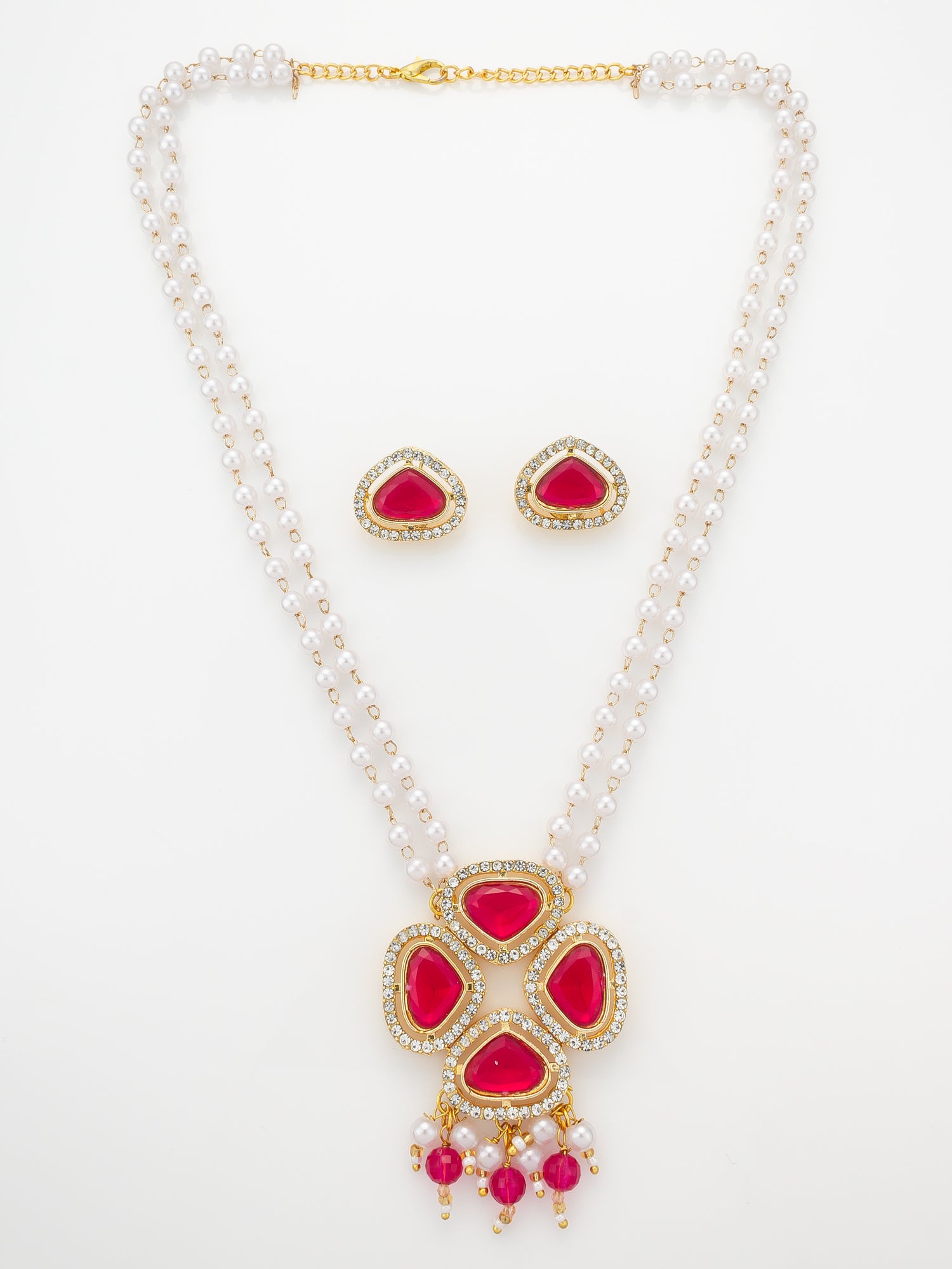 Aadita Gold Plated Pendant Pearl Necklace Set with Crystal Stone Earrings