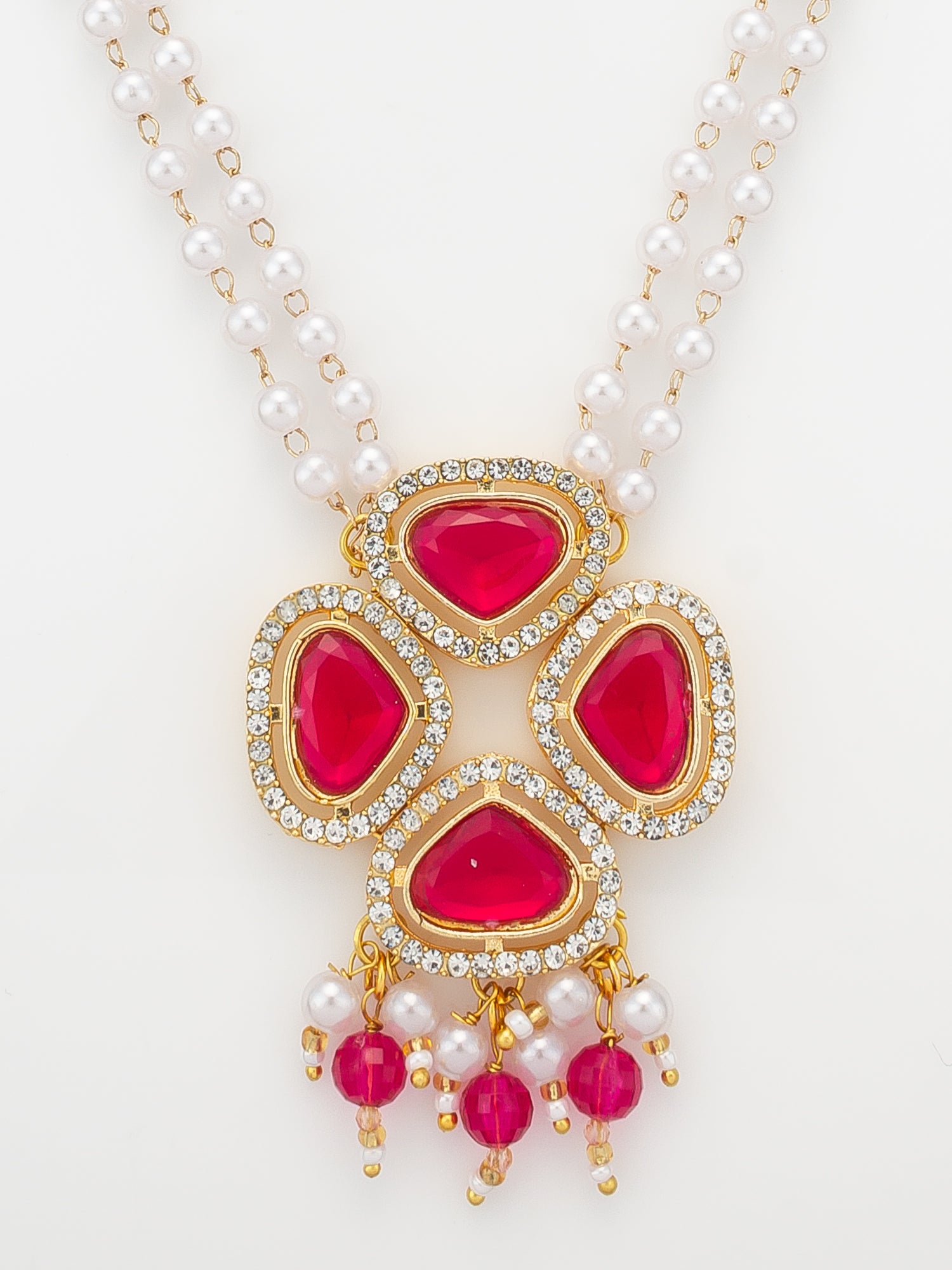 Aadita Gold Plated Pendant Pearl Necklace Set with Crystal Stone Earrings