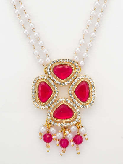 Aadita Gold Plated Pendant Pearl Necklace Set with Crystal Stone Earrings