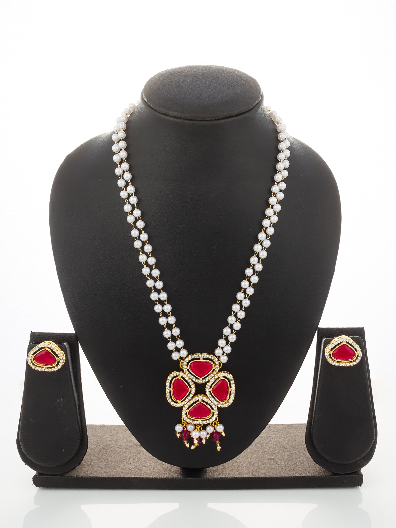 Aadita Gold Plated Pendant Pearl Necklace Set with Crystal Stone Earrings