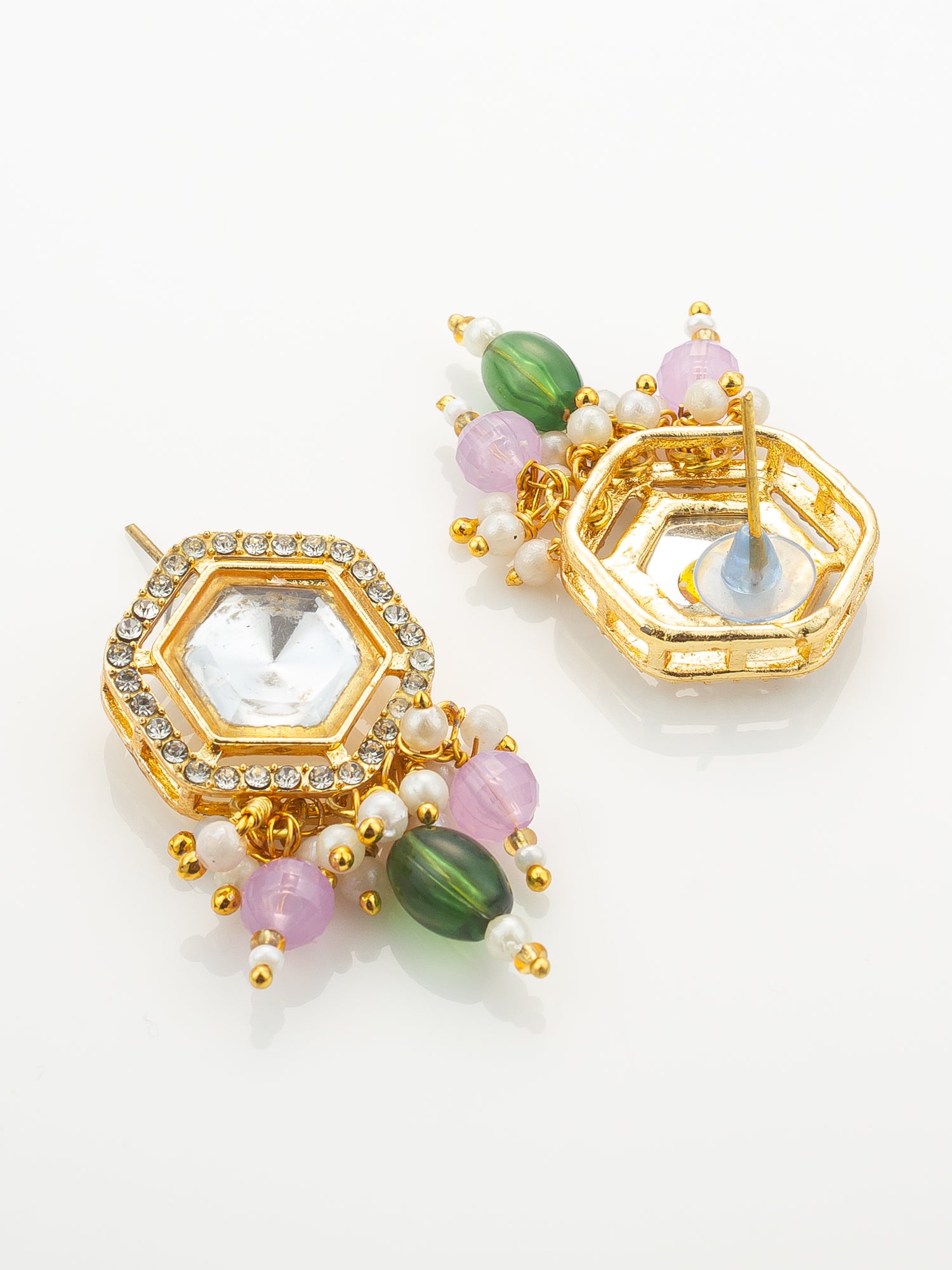 Aadita Gold Plated Necklace Set with Pink Beads and Meenakari Earrings