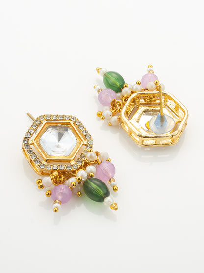 Aadita Gold Plated Necklace Set with Pink Beads and Meenakari Earrings