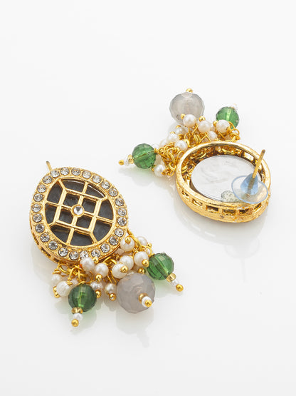 Aadita Green & Grey Necklace Set with Lattice Pendant and Drop Earrings