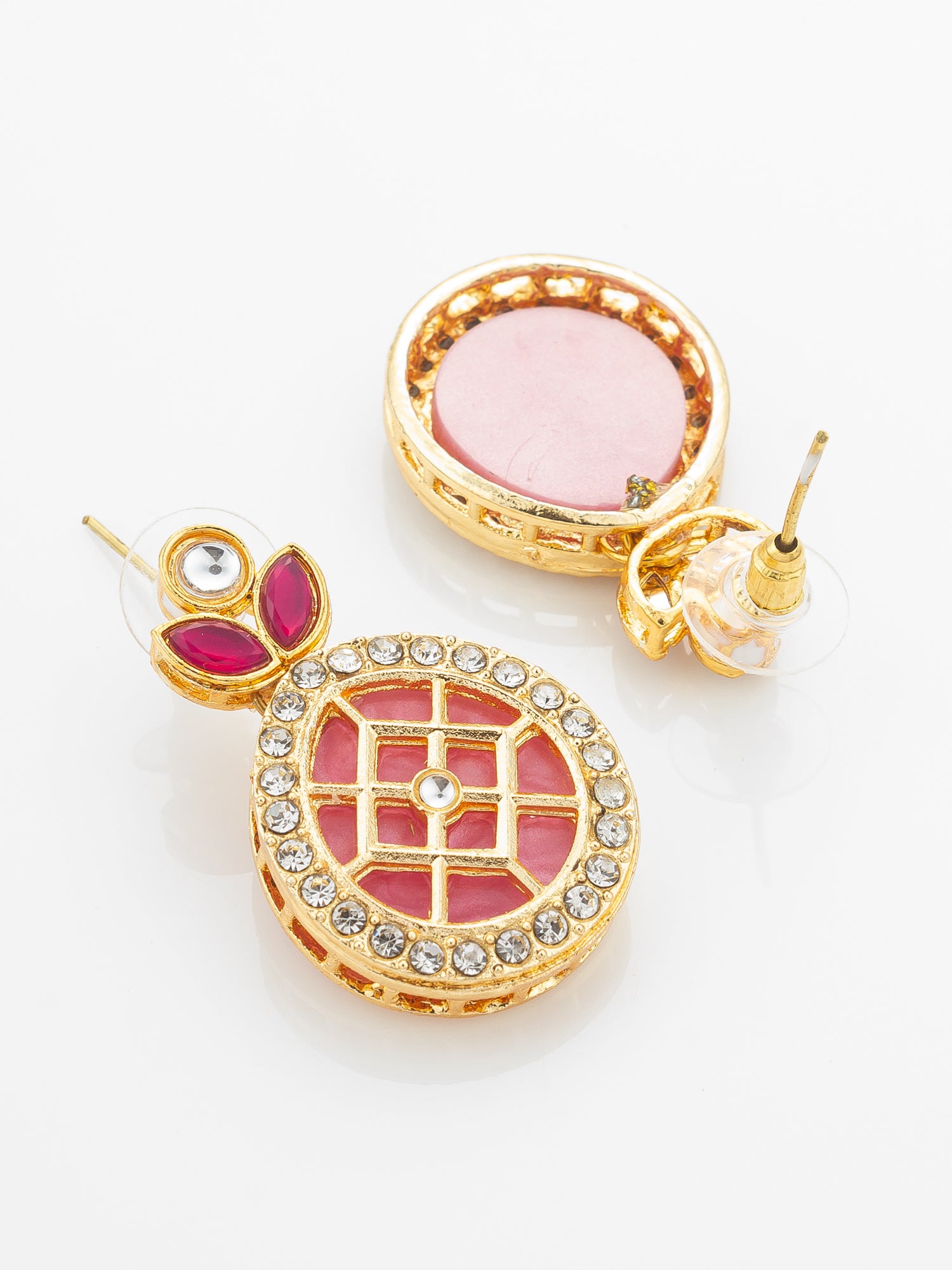 Aadita Gold-Plated Kundan Necklace Set with Ruby Red Stones and Pearl Strand