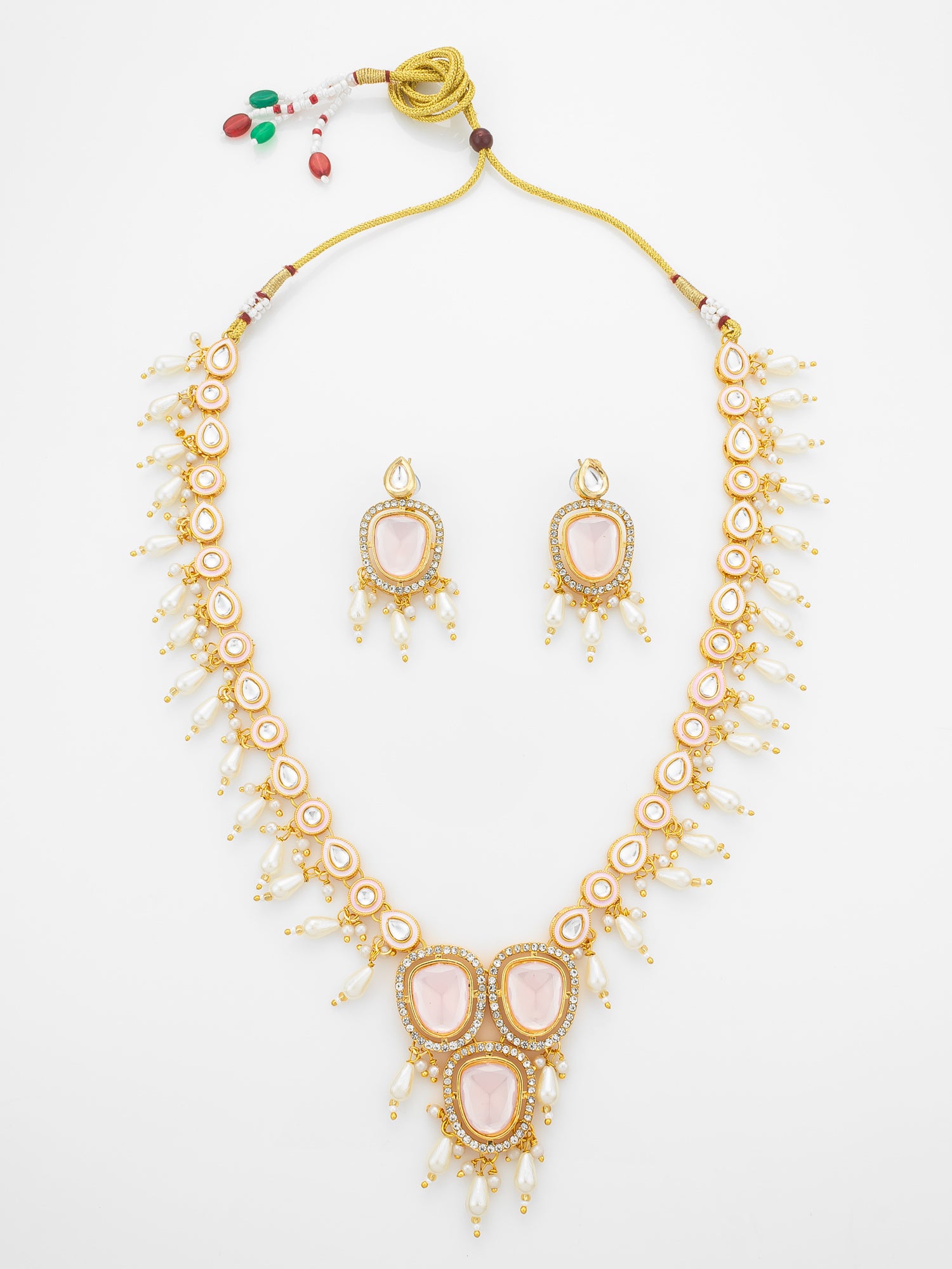 Aadita Gold-Plated Kundan Necklace Set with Stones and Pearl Drops