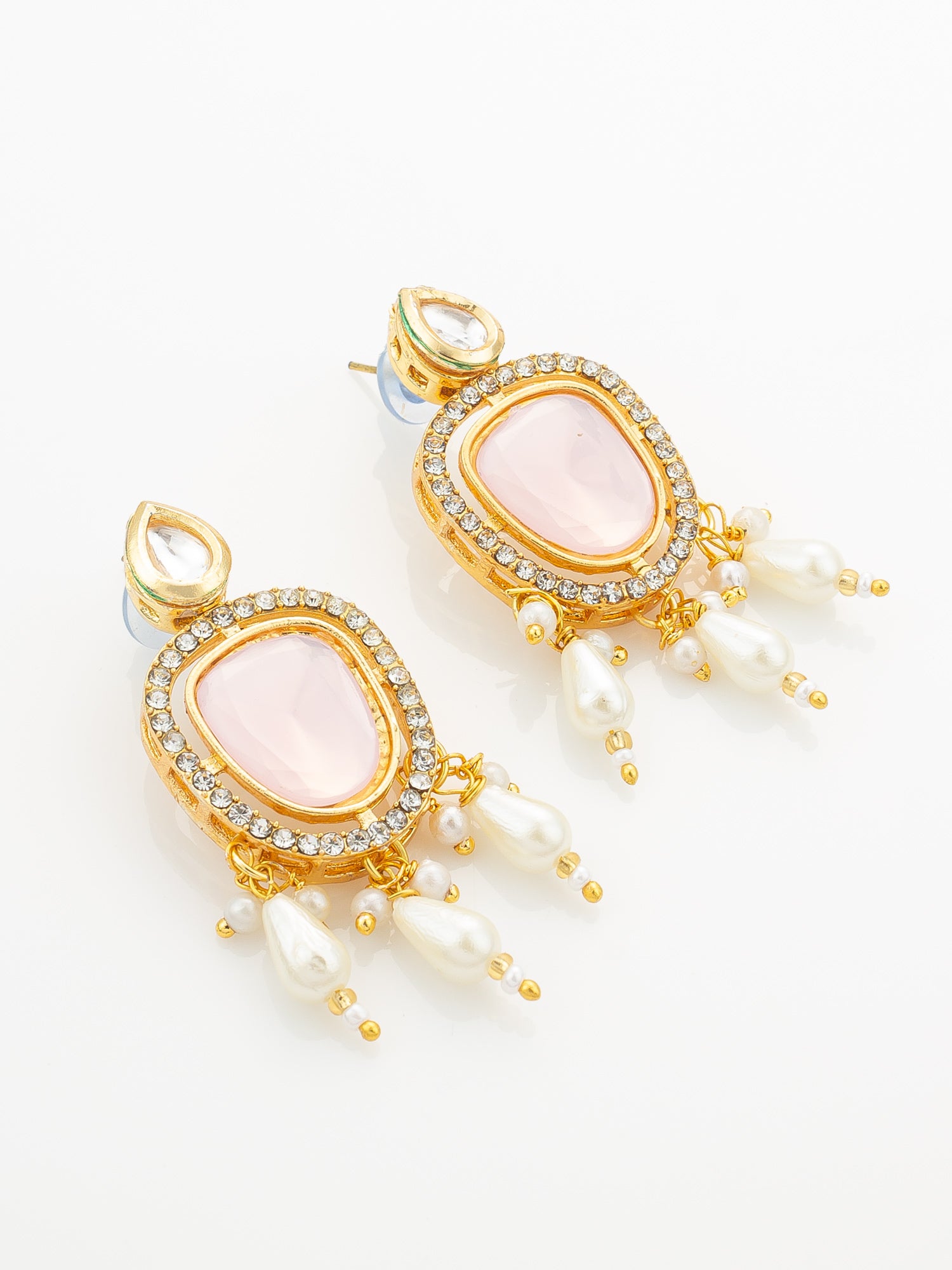 Aadita Gold-Plated Kundan Necklace Set with Stones and Pearl Drops