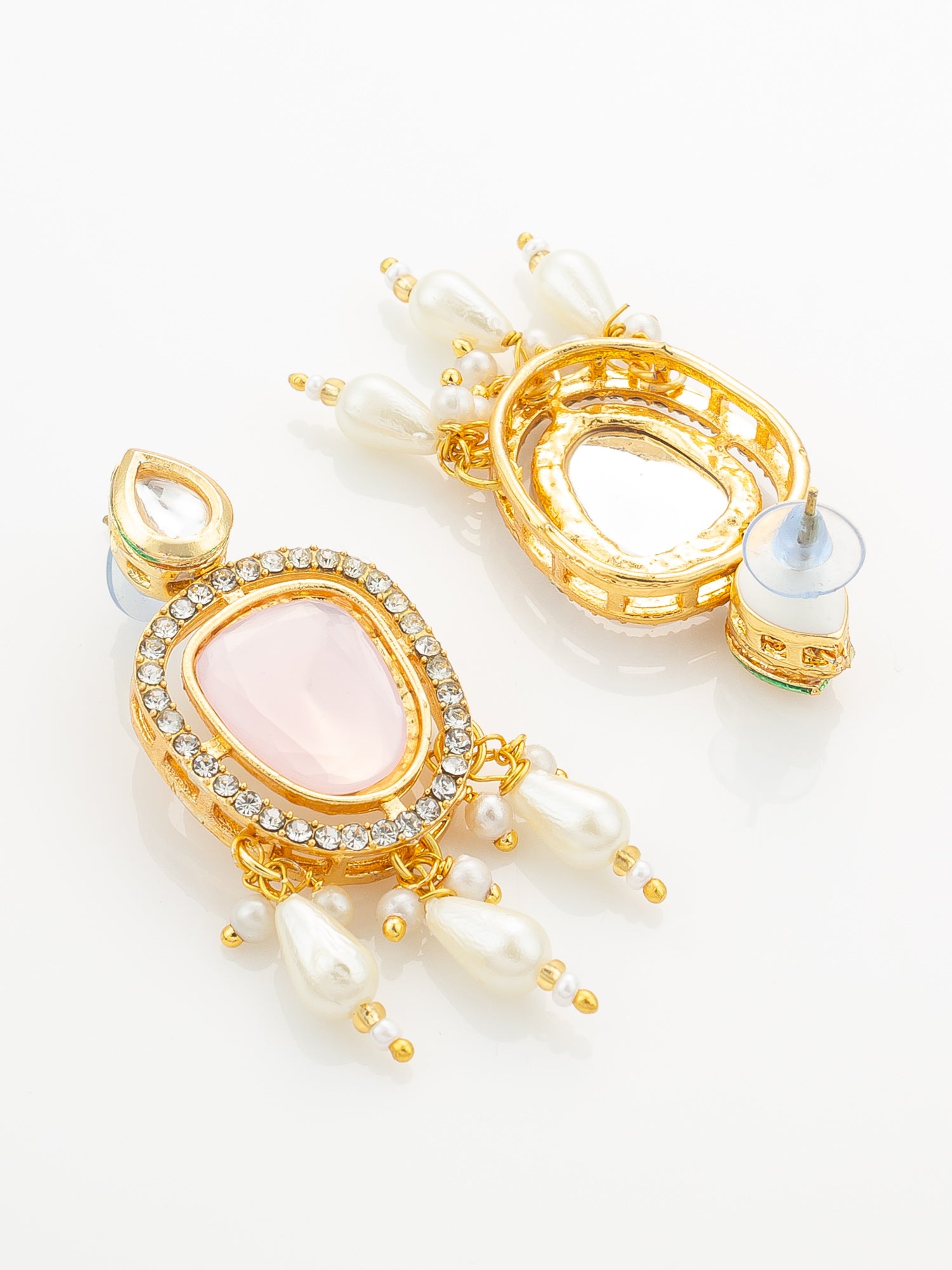 Aadita Gold-Plated Kundan Necklace Set with Stones and Pearl Drops