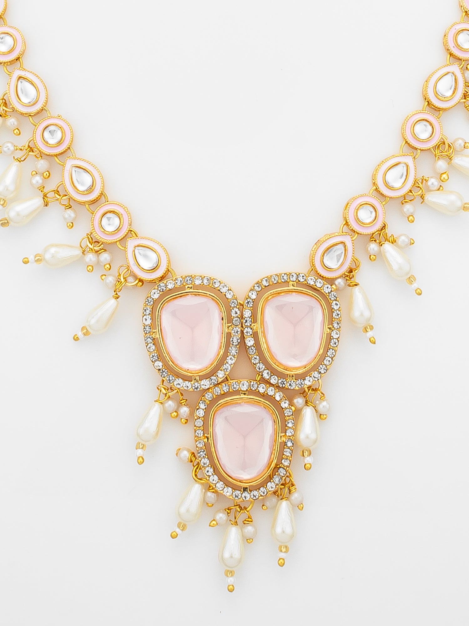 Aadita Gold-Plated Kundan Necklace Set with Stones and Pearl Drops
