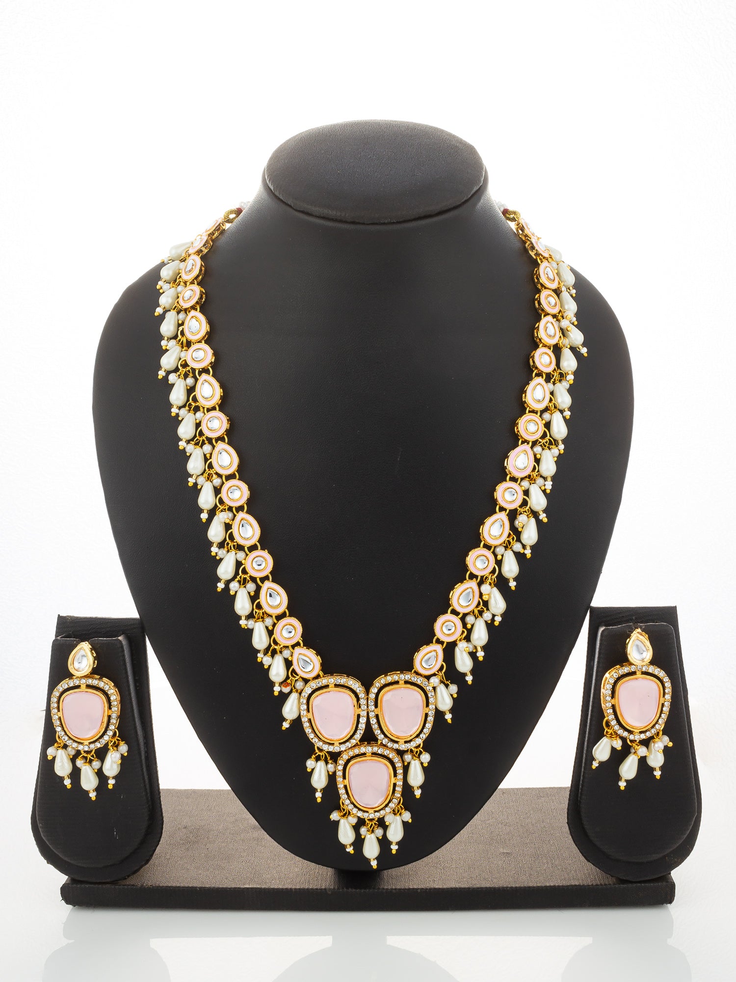 Aadita Gold-Plated Kundan Necklace Set with Stones and Pearl Drops