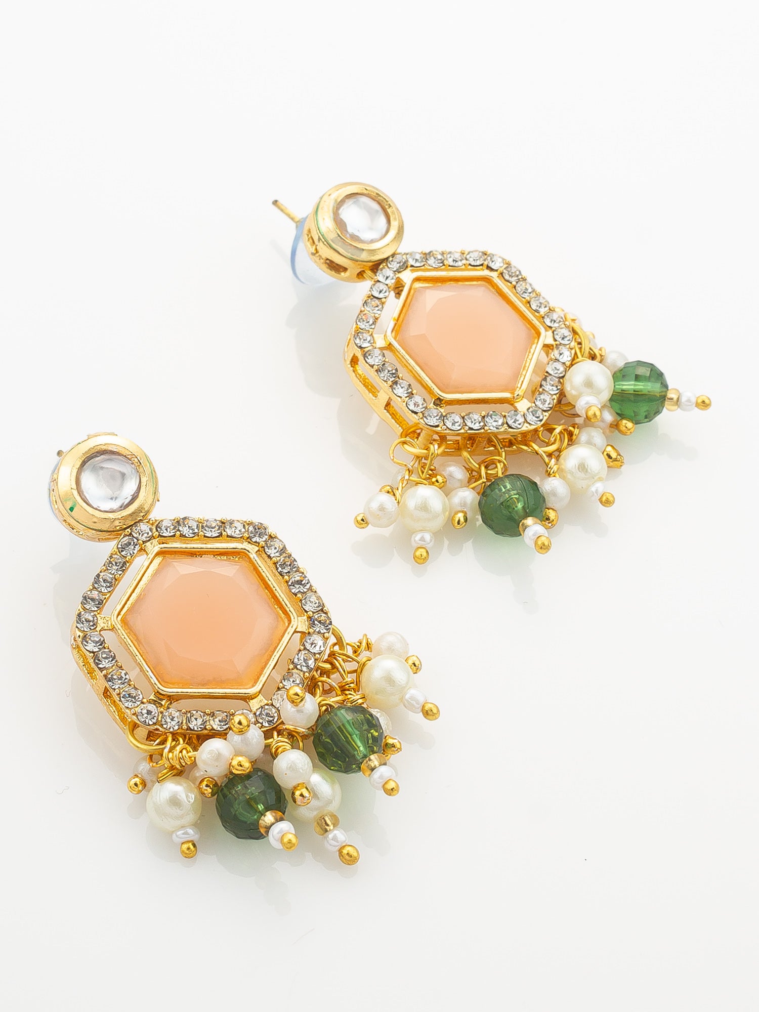 Aadita Gold-Plated Necklace Set with Peach and Green Stones