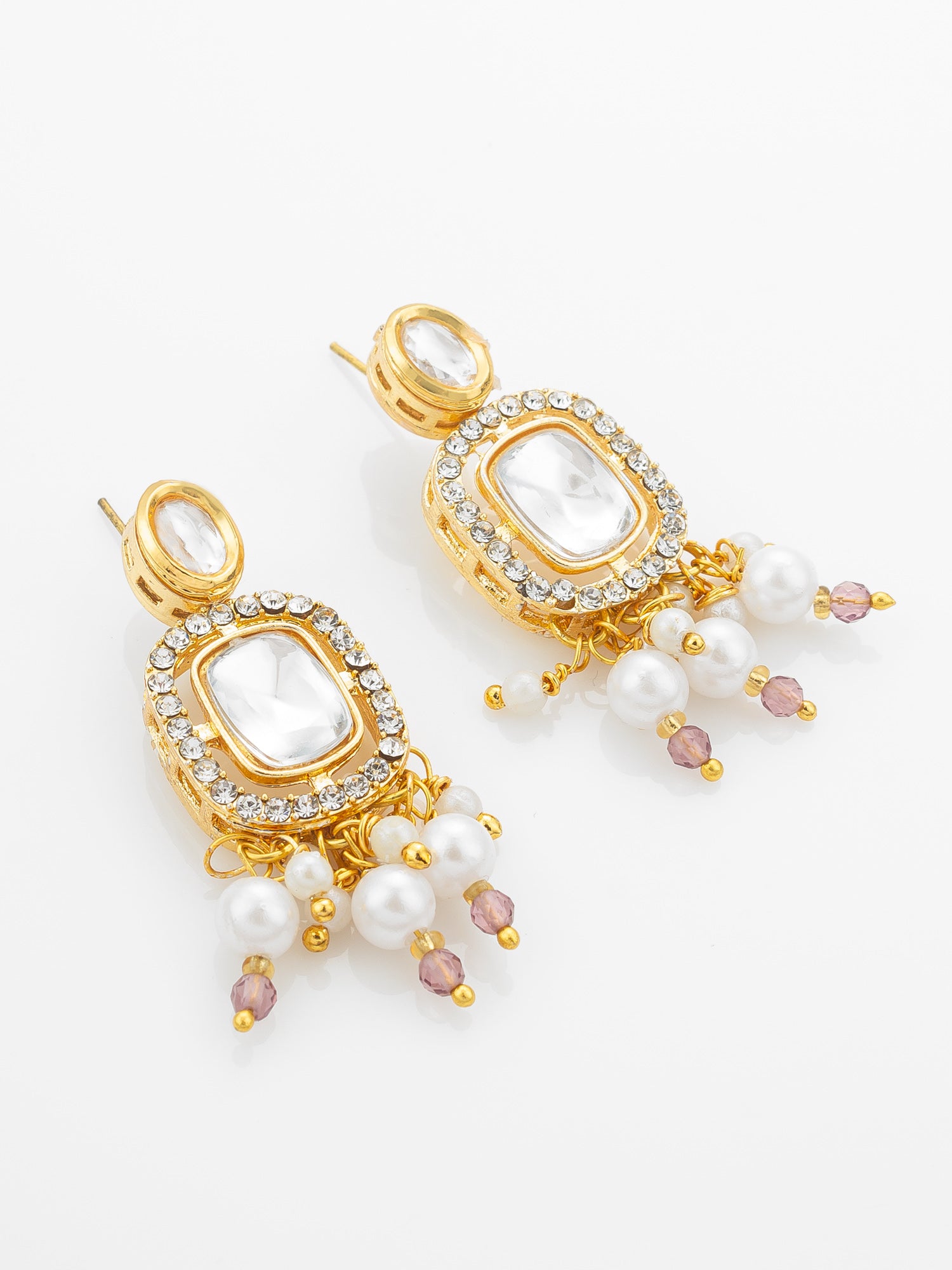 Aadita Gold-Plated Kundan Choker Necklace Set with Crystal Stones and Pearl Drops and Earrings