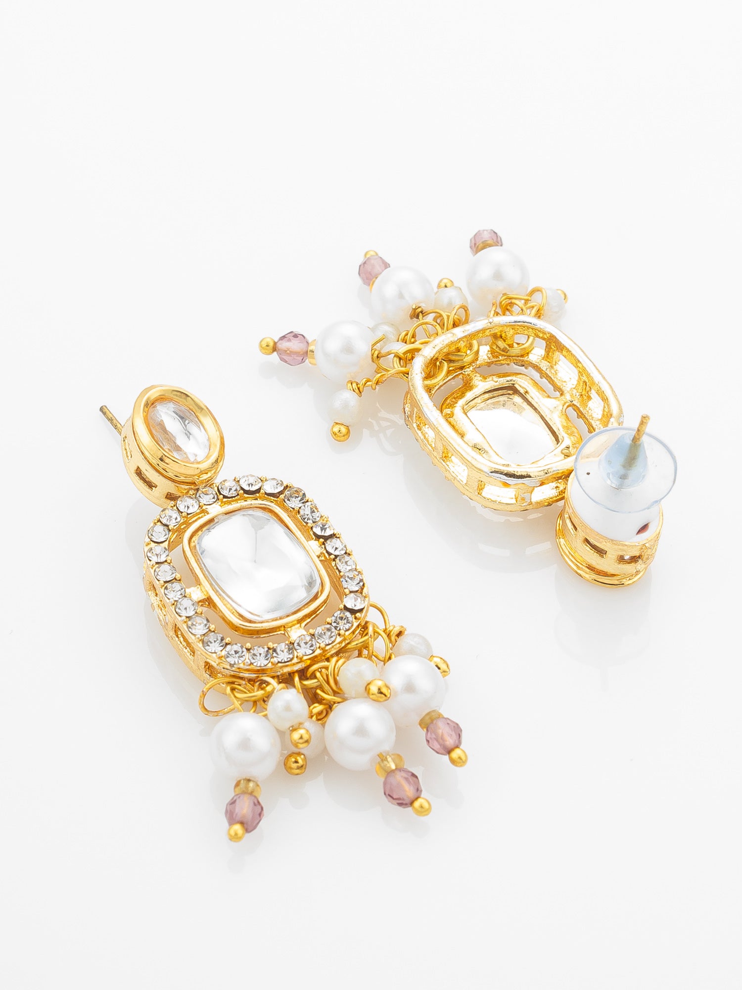 Aadita Gold-Plated Kundan Choker Necklace Set with Crystal Stones and Pearl Drops and Earrings