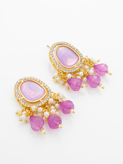 Aadita Gold Plated Necklace Set with Pink Stones and Pearl with Earrings