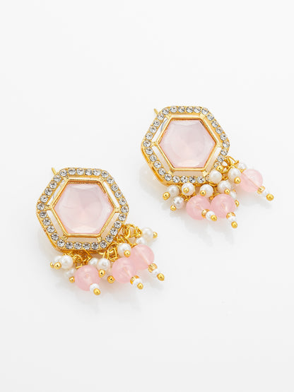 Aadita Gold Plated Necklace Set with Pink Stones end Earrings