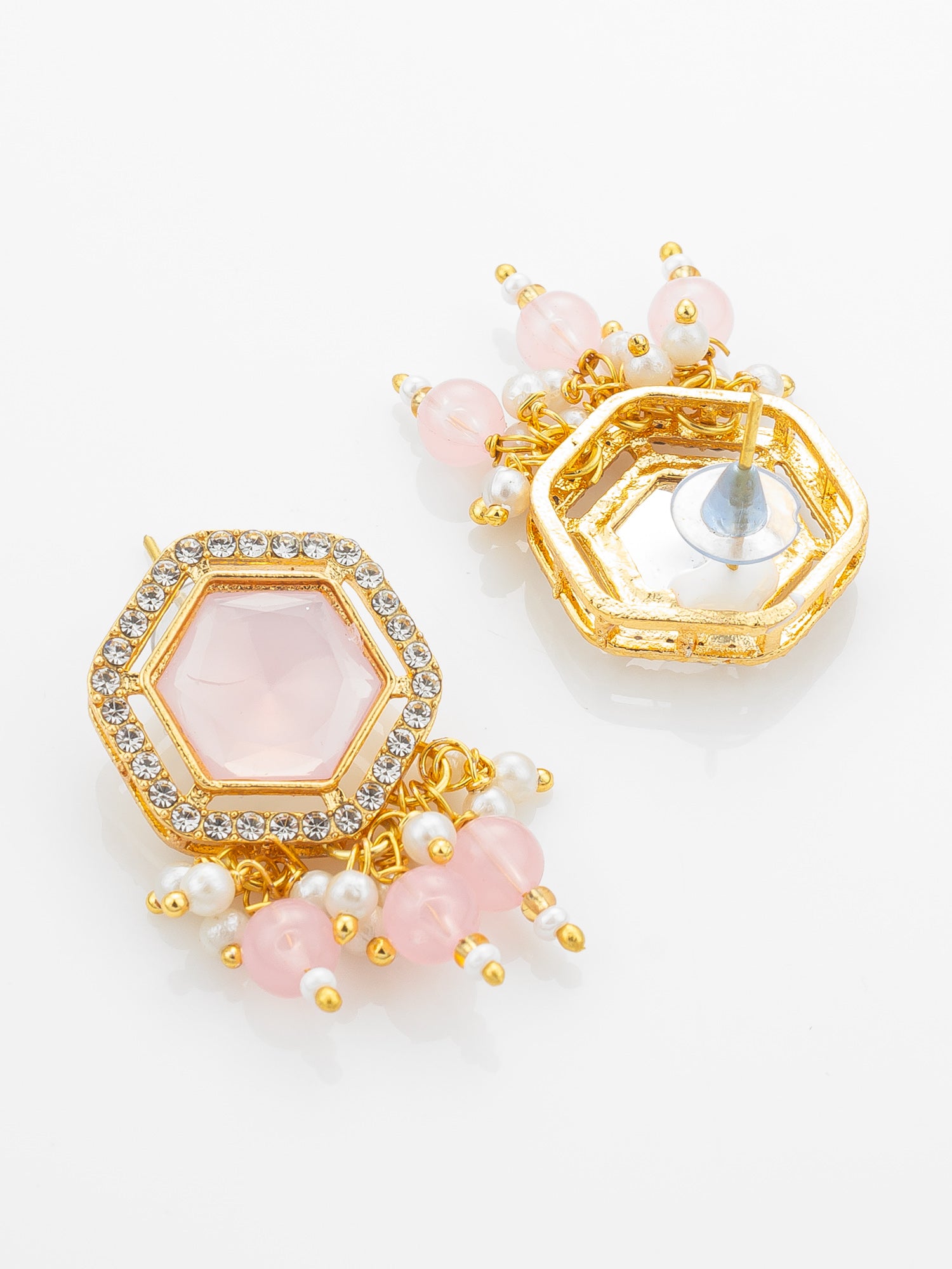 Aadita Gold Plated Necklace Set with Pink Stones end Earrings