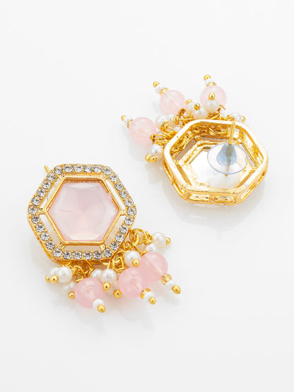 Aadita Gold Plated Necklace Set with Pink Stones end Earrings