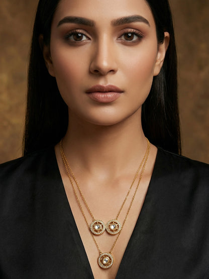 Aadita Gold-Plated Triple Kundan Layered Necklace with Crystal Embellishments