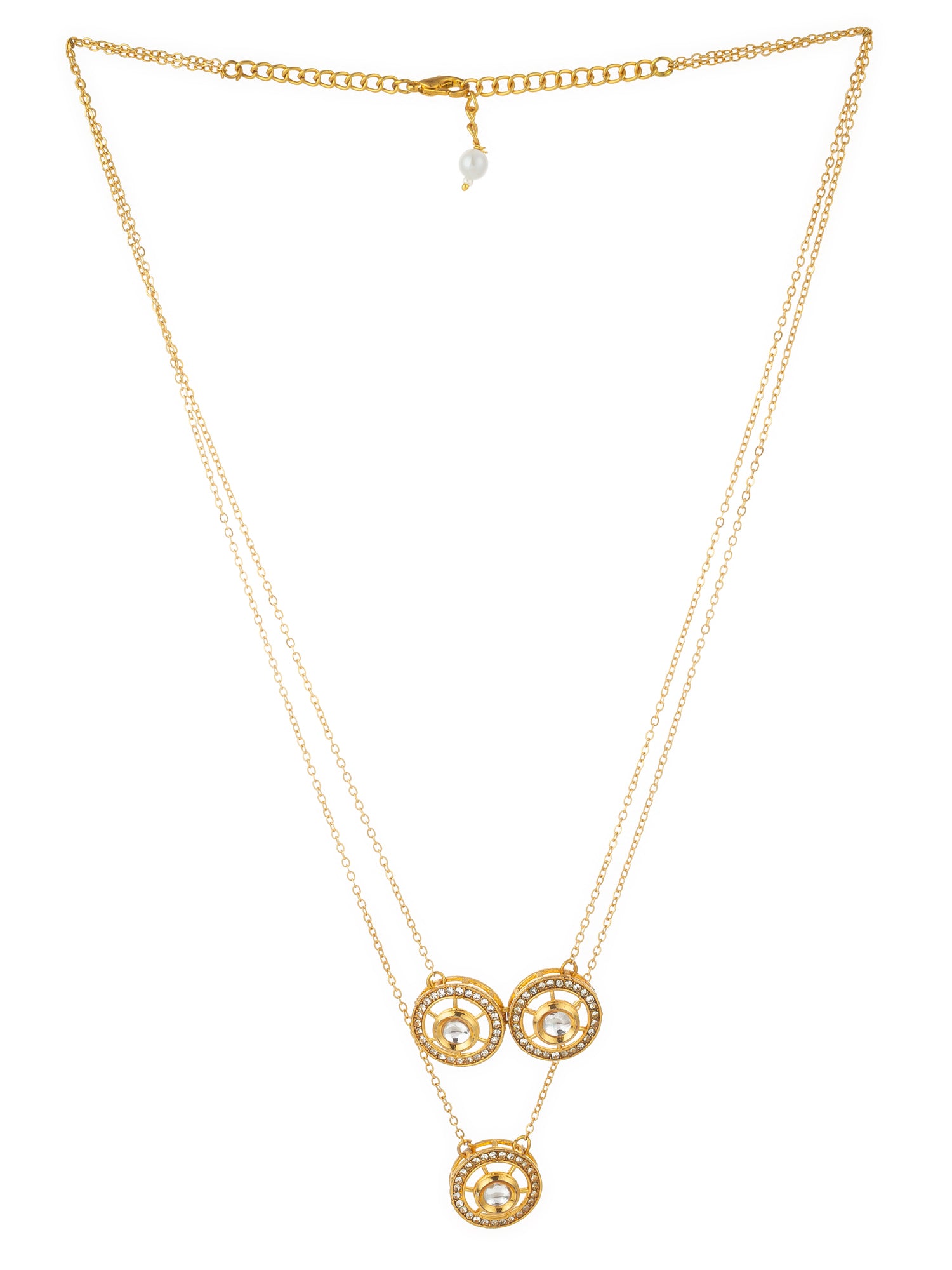 Aadita Gold-Plated Triple Kundan Layered Necklace with Crystal Embellishments