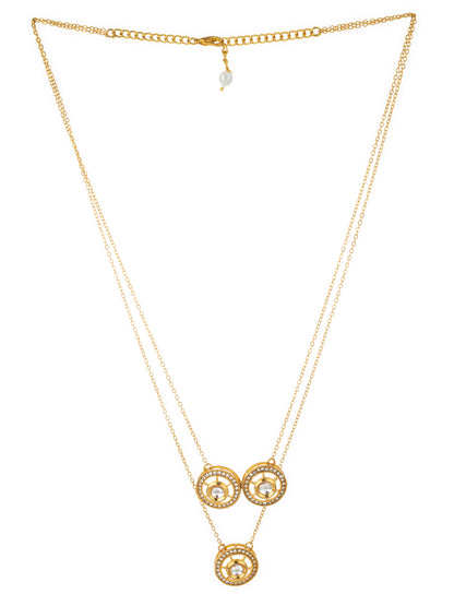 Aadita Gold-Plated Triple Kundan Layered Necklace with Crystal Embellishments