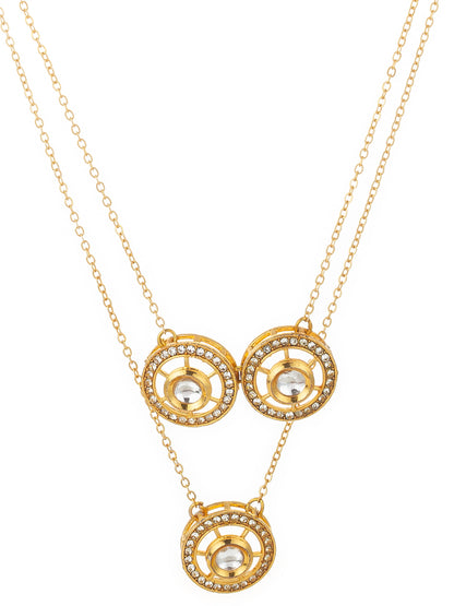 Aadita Gold-Plated Triple Kundan Layered Necklace with Crystal Embellishments