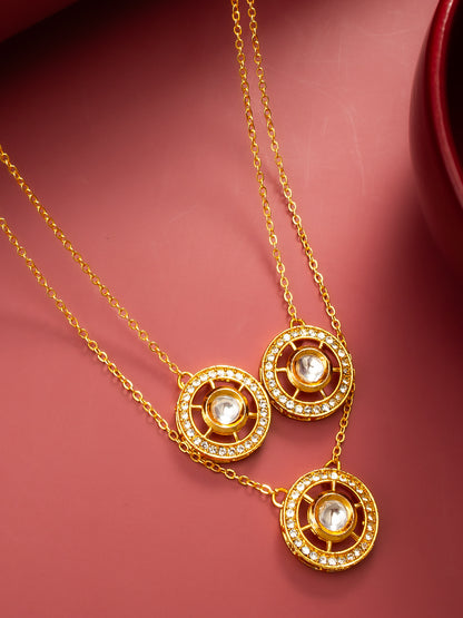 Aadita Gold-Plated Triple Kundan Layered Necklace with Crystal Embellishments