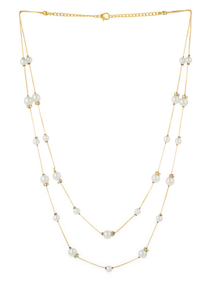 Aadita Gold-Plated Double-Strand Pearl Necklace with Crystal Spacers