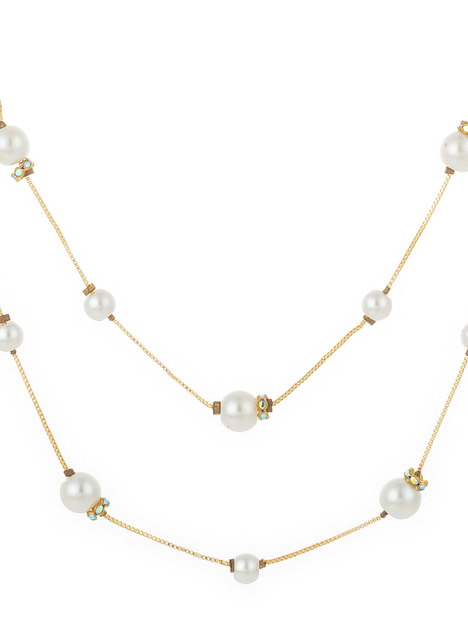 Aadita Gold-Plated Double-Strand Pearl Necklace with Crystal Spacers