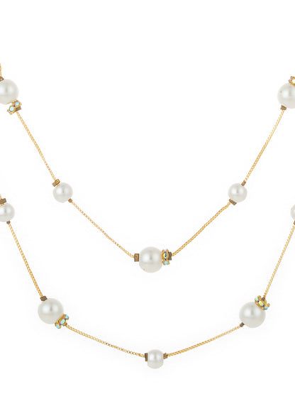 Aadita Gold-Plated Double-Strand Pearl Necklace with Crystal Spacers